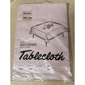 NOS Vintage Sears 100% Linen Tablecloth Retro Petal Pink 51 X 52 Square